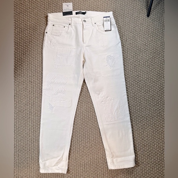 A52 Lauren Ralph Lauren White Eyelet Patch Jeans - Size 8 - Picture 1 of 14